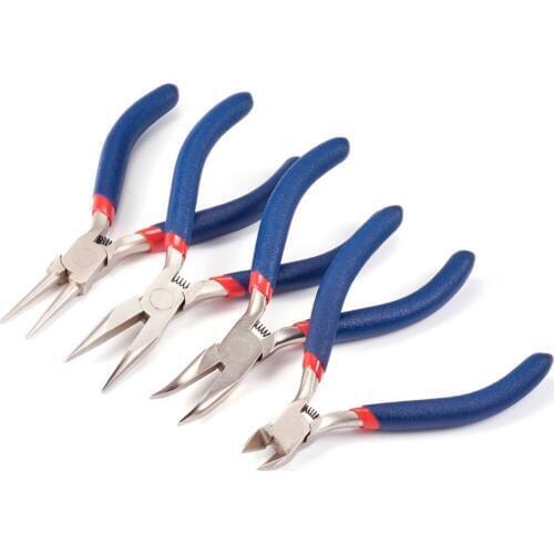 Carbon Steel Jewelry Pliers Set Ferronickel Carbon-Hardened Steel Beading DIY Tool Equipment Midnight Blue 125x70~80x10mm