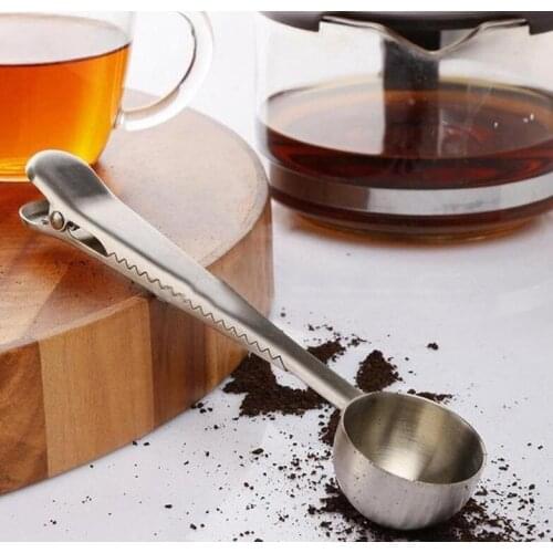 Wholesale 500pcs/lot Stainless Steel Ground Coffee Tea Measuring Scoop Spoon With Bag Seal Clip