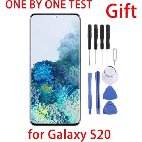 For SAMSUNG S20 Original Dynamic AMOLED Material LCD Screen and Digitizer Full Assembly with Frame for Galaxy S20