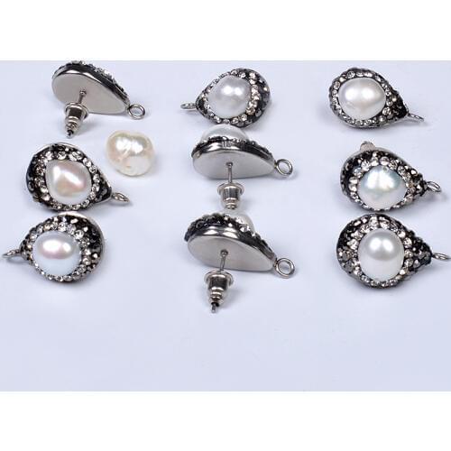 11x15mm 2pcs/lot Earrings Accessories Rhinestone Natural Pearls Earrings Base With Loop Connectors Linkers DIY Jewelry