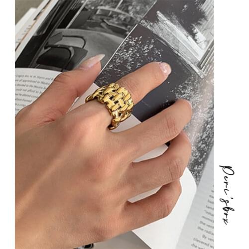 PerisBox Triple Layers Wide Weaved Rings Irregular Geometric Rings for Women Industry Style Vintage Ring Instajewelry 2020 New