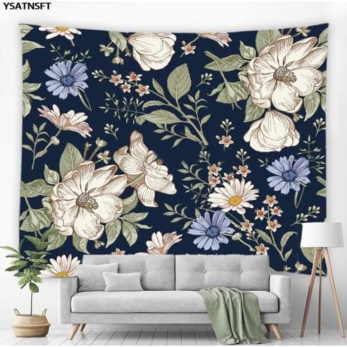 Retro Flower Green Leaf Tapestry Wall Hanging Watercolor Floral Plant Statue Scenery Bedroom Hippie Wall Cloth Tapestries Decor