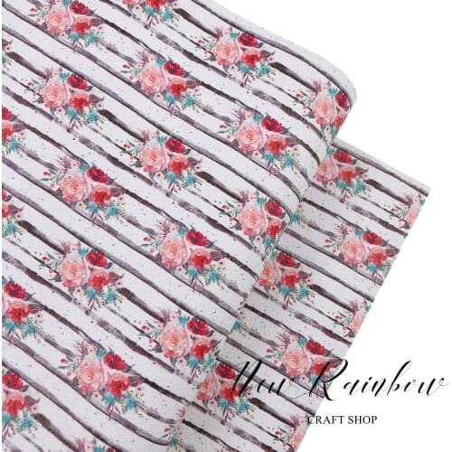 New Rainbow 30x138cm Gorgeouss Litchi Pu Floral Print Faux Leather Roll DIY Handmade Fabric for Making Bows, Earrings and Crafts