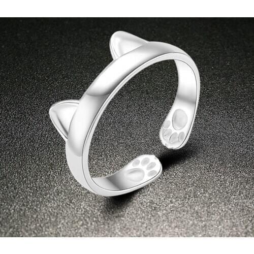 Silver plated color Ring Cat Ears And Paw Rings For Women Jewelry Anel Feminino Anillos Mujer Aneis Bague Femme Jewellery Anelli