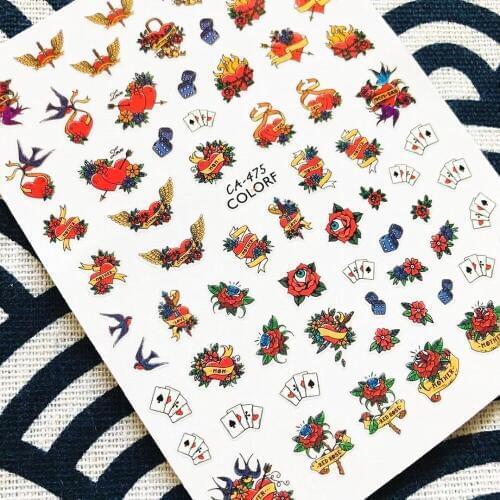 CA SERIES punk heart poker bird CA-475 3d nail art stickers decal template diy nail tool decorations