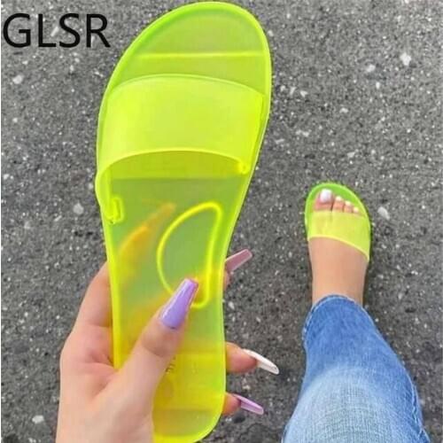 Slippers Women 2020 Summer Woman Jelly Shoes Candy colors PVC Flat Sandal Ladies Peep Toe Casual Slides Female Flip Flops Beach