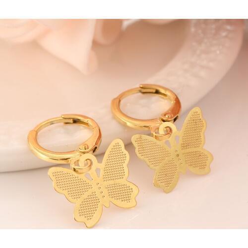 Skytalenbao Brand 18 k Solid Fine Yellow gold GF Luxury Butterfly Charm Earring Fashion Gold Women Girl Jewelry Gift pretty
