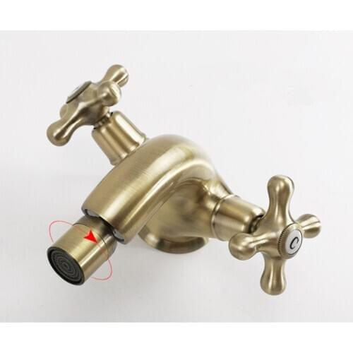 Free ship Antique brass Singe hole double cross handles bathroom bidet faucet mixer tap New