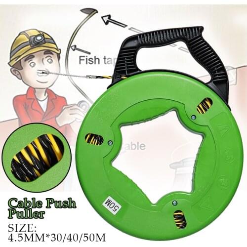 30/40/50M 4.5mm Fiberglass Fish Tape Reel Puller Conduit Ducting Rodder Pulling Wire Green Non-conductive Fast Wire Puller New