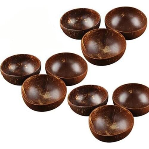 9PCS 12-15cm Coconut Bowl Handmade Coconut Shell Tableware Wood Spoon Dessert Salad Fruit Mixing Bowl Rice Ramen Bowl
