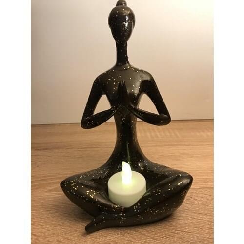 Talya Art Desing Yoga Engaged In Women (Namaste), Tealight Candle Holder (Black)