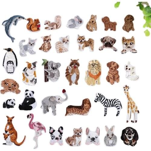 Zoo Animals Embroidered Iron on Patches Cute Giraffe Lion Squirrel Rabbit Sewing Patches DIY Appliques for Shoes Clothes