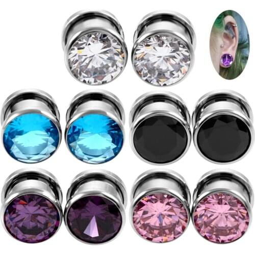 5 Pcs Multiple Color CZ Zircon Ear Plugs Tunnel Stainless Steel Piercing Ear Expander Stretcher Flesh Tunnel Body Jewelry FHJEWE