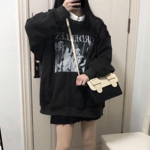 Large size European and American retro printed cardigan baseball jacket female high street hip-hop round neck zipper top women