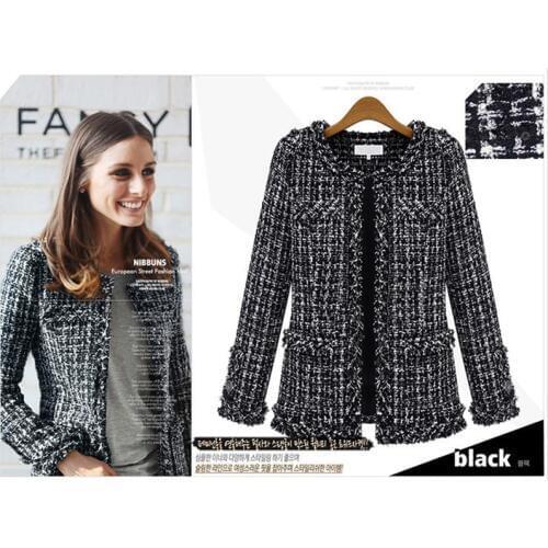 2019 Autumn and winter explosions fashion black and white plaid short womens large size Slim small fragrance wind tweed jacket