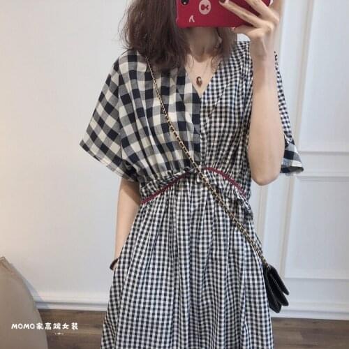 Womens summer dress, womens vestments, summer dress, thin plaid, V-neck cotton dress, Ropa Muje Vilatino Manor Robe