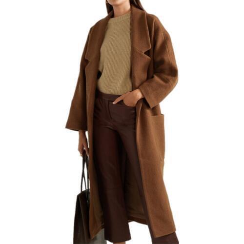 Autumn And Winter New Woolen Coat Simple Suit Collar Pocket casual loose Women Wool Long Overcoat