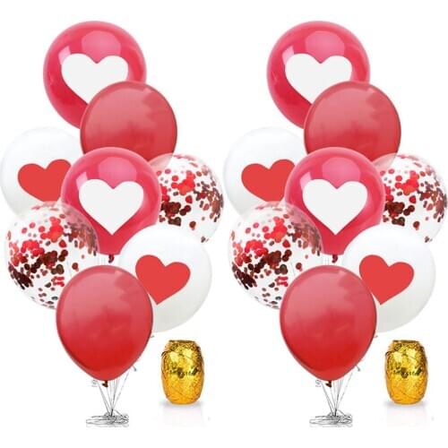 ZLJQ Heart Balloons Decorations Kit For Valentines Day Wedding Decorations 12inch Red Confetti Latex Balloon Party Supplies