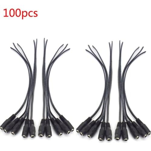 100pcs DC Connectors Female Cable Jack Adapter Connecter for LED Strip CCTV Camera 26cm Cable Length Plug 5.5x2.1mm