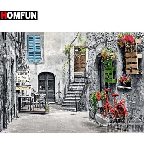 HOMFUN Full Square/Round Drill 5D DIY Diamond Painting "building stairs" Embroidery Cross Stitch 5D Home Decor Gift A30138