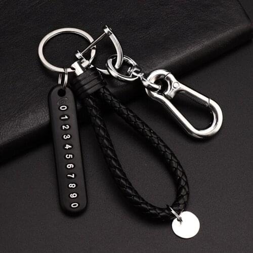 Anti-lost Car Keychain DIY Phone Number Card Keyring Leather Bradied Rope Auto Vehicle Key Chain Holder Accessories Gift Friends