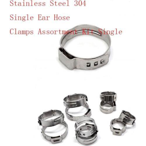 Free shipping Pipe Clamp High Quality 25 PCS Stainless Steel 304 Single Ear Hose Clamps Assortment Kit Single