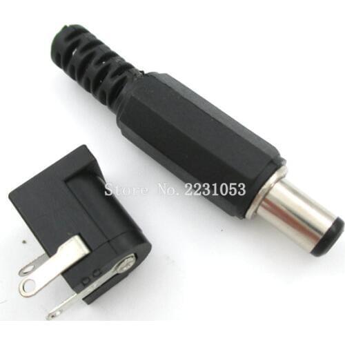 DC Connector 5.5*2.5 5.5x2.5mm DC Power Connector Male Female Total 10Pcs( male 5pcs+ female 5pcs) DC-005 Power Socket Plug Jack
