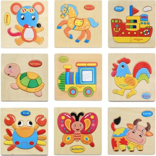 Wooden 3D Puzzle Jigsaw Kids Children Cartoon Animal Intelligence Educational Toy