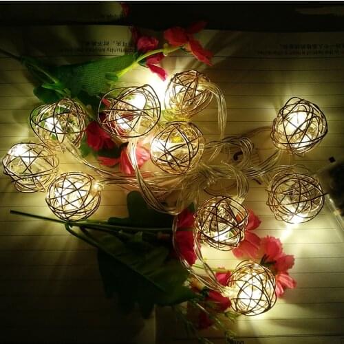 1.5M 10LED Metal Rattan Ball Christmas LED String Light Garland Battery Operated Christmas Wedding Holiday Fairy Light