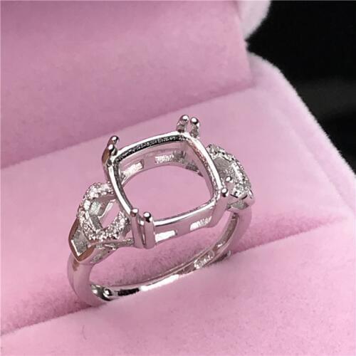 Square fat shape rings basis S925 silver ring base shank prong setting stone inlaid jewelry fashion DIY women nice