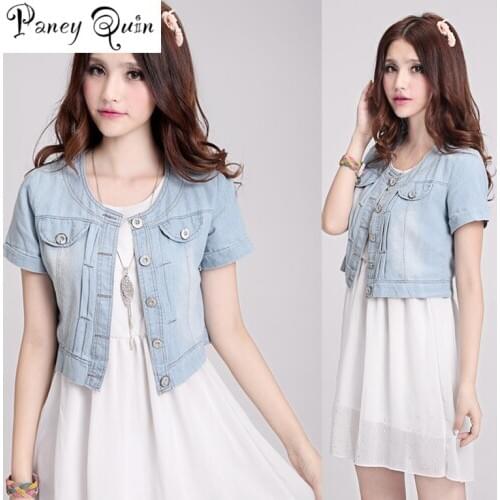 Summer women short Denim Jackets Slim Fit Jeans Coat Short Sleeve Casual Female basic Women S-3XL cropped jacket women