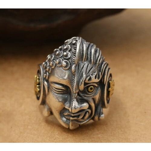 925 STERLING SILVER Buddha & demon Mens Bike RING jewelry A2778