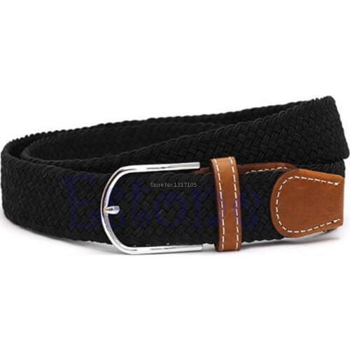 Men Leather Braided Elastictretch Cross Buckle Casual Golf Belt Waistbandet Tong6