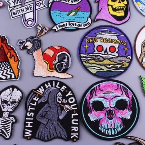 Punk Embroidered Patches For Clothing Iron On Snails DIY Embroidery Patches For Clothes Applique For T-shirt Badges Skull Patch