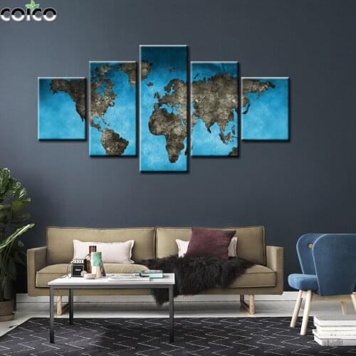 5 piece Abstract Map Family Poster Wall Art Canvas Painting Modular Blue Print Modern Home Decor Picture For Living Room Frame