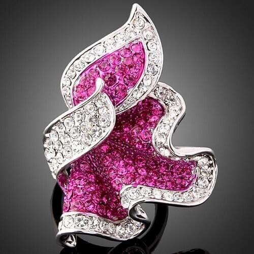 New Leaf Design Wedding Rings For Women Alloy With Rose Crystals Rhinestones color Color Romantic gift for women