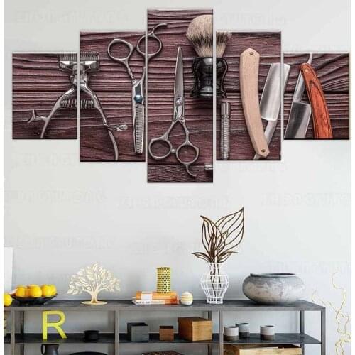Barber Shop Wall Art Prints Poster 5 Pcs Hairdressing Tools Scissors Razor Styling Canvas Painting Home Beauty Salon Decor