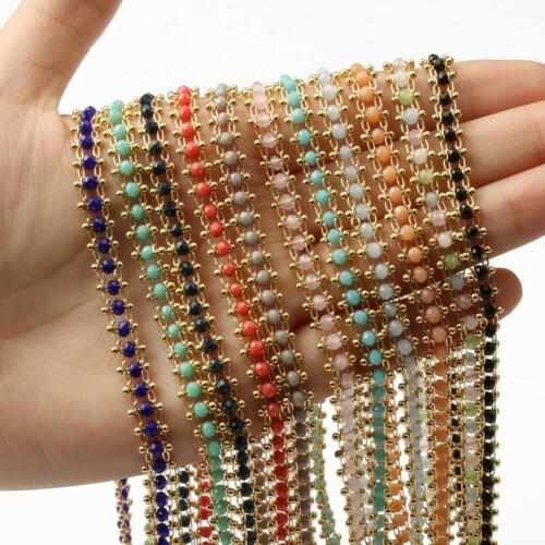 1 meter Gold Plated Wire Wrapped Rosary Stone Chain Conveyor Belt Chain For DIY Bracelet Ankle Necklace Making Jewelry Findings