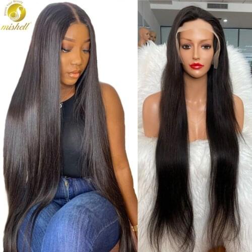 Mishell 38 40 Inch Straight 13x4 Lace Front Human Hair Wigs Remy Brazilian Human Hair Lace Wigs for Women 250 Density
