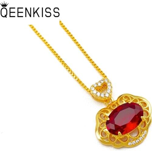 QEENKISS PT539 Fine Jewelry Wholesale Fashion Woman Girl Birthday Wedding Gift Lock AAA Zircon 24KT Gold Pendant Charm NO CHAIN