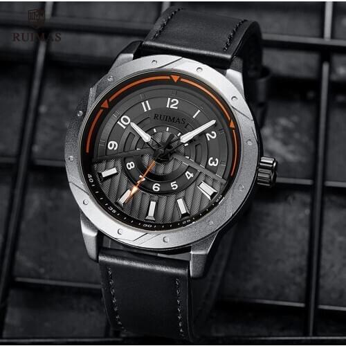 RUIAMS Men Quartz Watches Luxury Top Brand Analog Wristwatch Man Military Sport Leather Strap Watch Relogio Masculino Clock 594