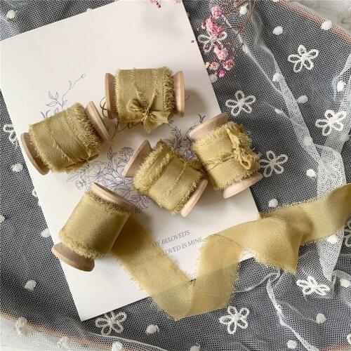 Ins style silk ribbon 5mts/roll woodenspools 100% Pure Silk Frayed Edged Ribbon dusty pink wedding packaging pure silk ribbon