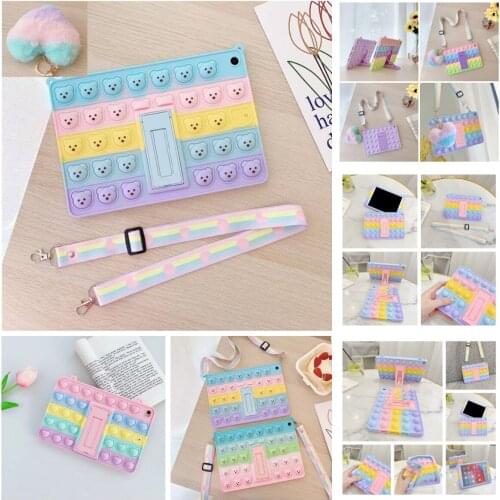 Silicone Case for IPad 10.2 7th Cute Cartoon Bear Stand Tablet Cover for Ipad 9.7 Inch 2018 6th Mini 5 4 3 2 Air 2 Shell Strap