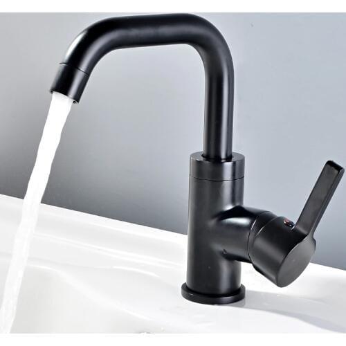 Bathroom Faucet Solid Brass Bathroom Basin Faucet Cold and Hot Water Mixer Single Handle Tap Black Brushed Gold Sink Tap