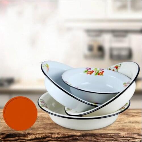 Old enamel deep plate, vegetable plate, fruit plate, salad plate, soup plate, tableware plate
