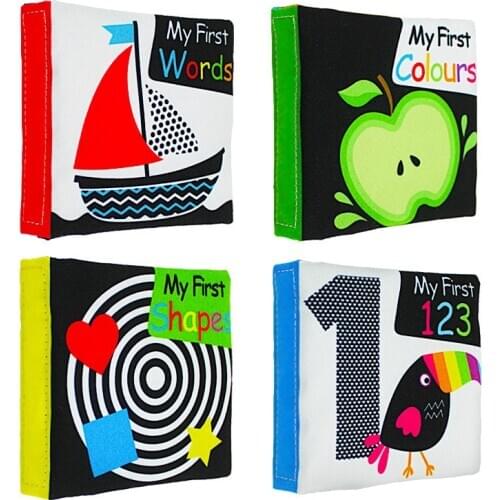 Newborn Cloth Books 4Pcs Soft Baby Books Rustle Sound Baby Quiet Book Infant Early Learning Educational Toys 0 -12 Months Rattle