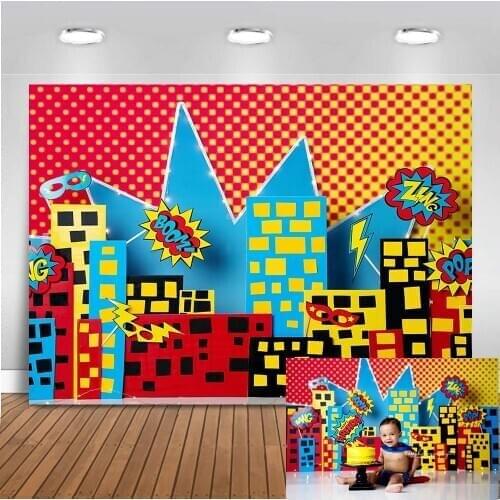 Superhero backdrop for photography happy birthday newborn baby photo background studio buildings vinyl floor computer printed