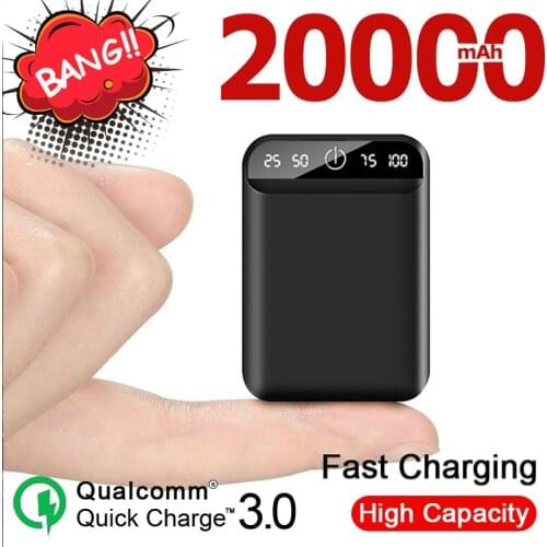 20000mAh Mini Power Bank Portable Charger Digital Display Outdoor Travel External Battery Powerbank for Xiaomi Samsung IPhone