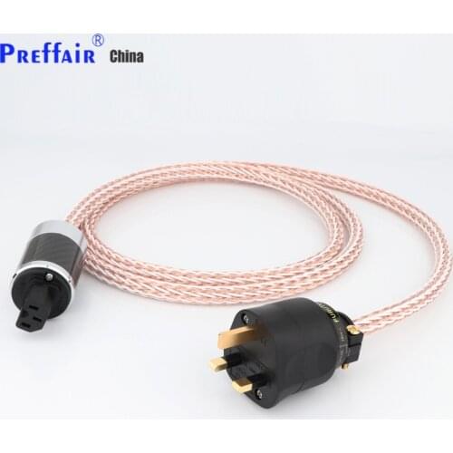 High Quality Hi-End 24 cores 6N OCC Hifi Power Cord with Gold Plated UK 13A + Carbon Fiber IEC Female ,HIFI AC Power Cable