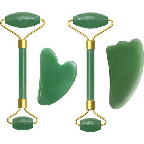 Green Jade Roller Massager Guasha Board Scraper Natural Stone Face Massage Roller Gouache Scraper Facial Beauty Skin Care Tool